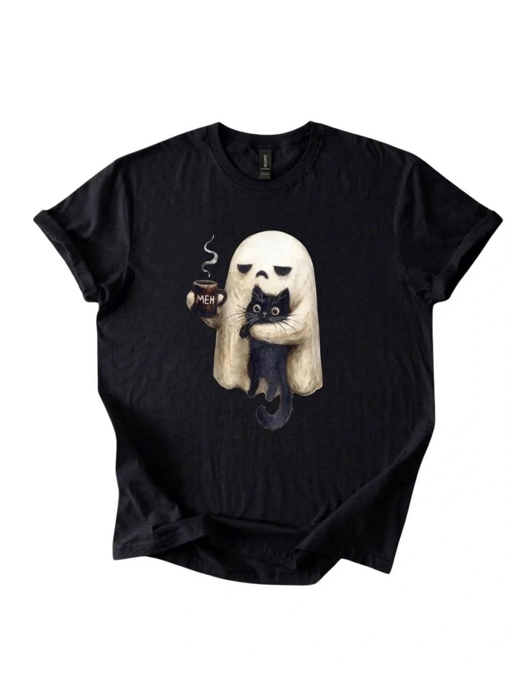 Ghost & Black Cat Graphic T-Shirt - Black